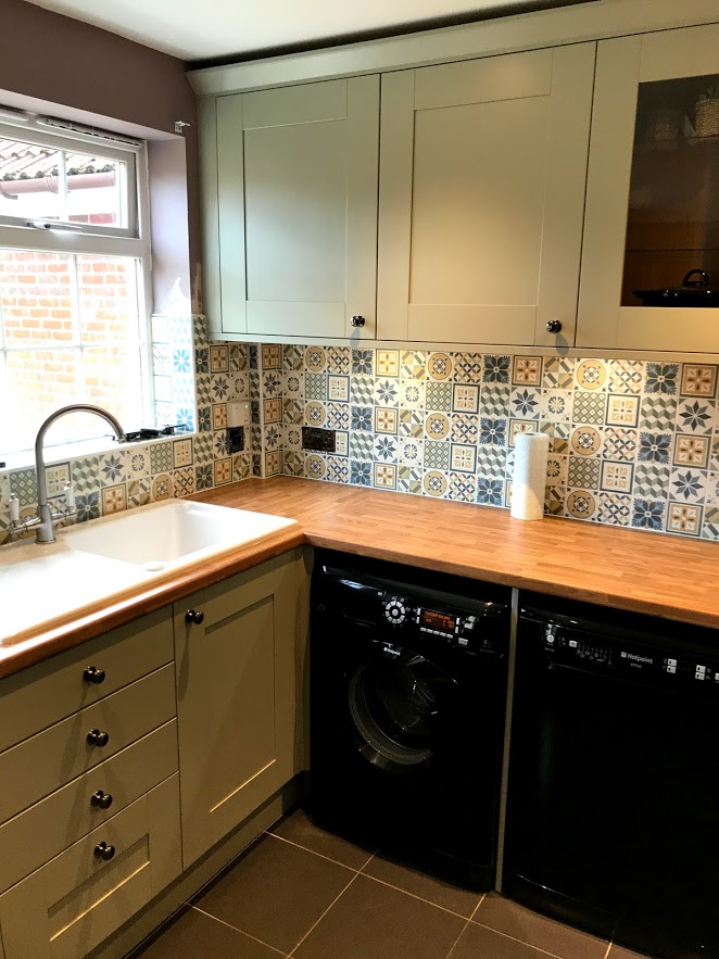 Small kitchen with patterened tiles