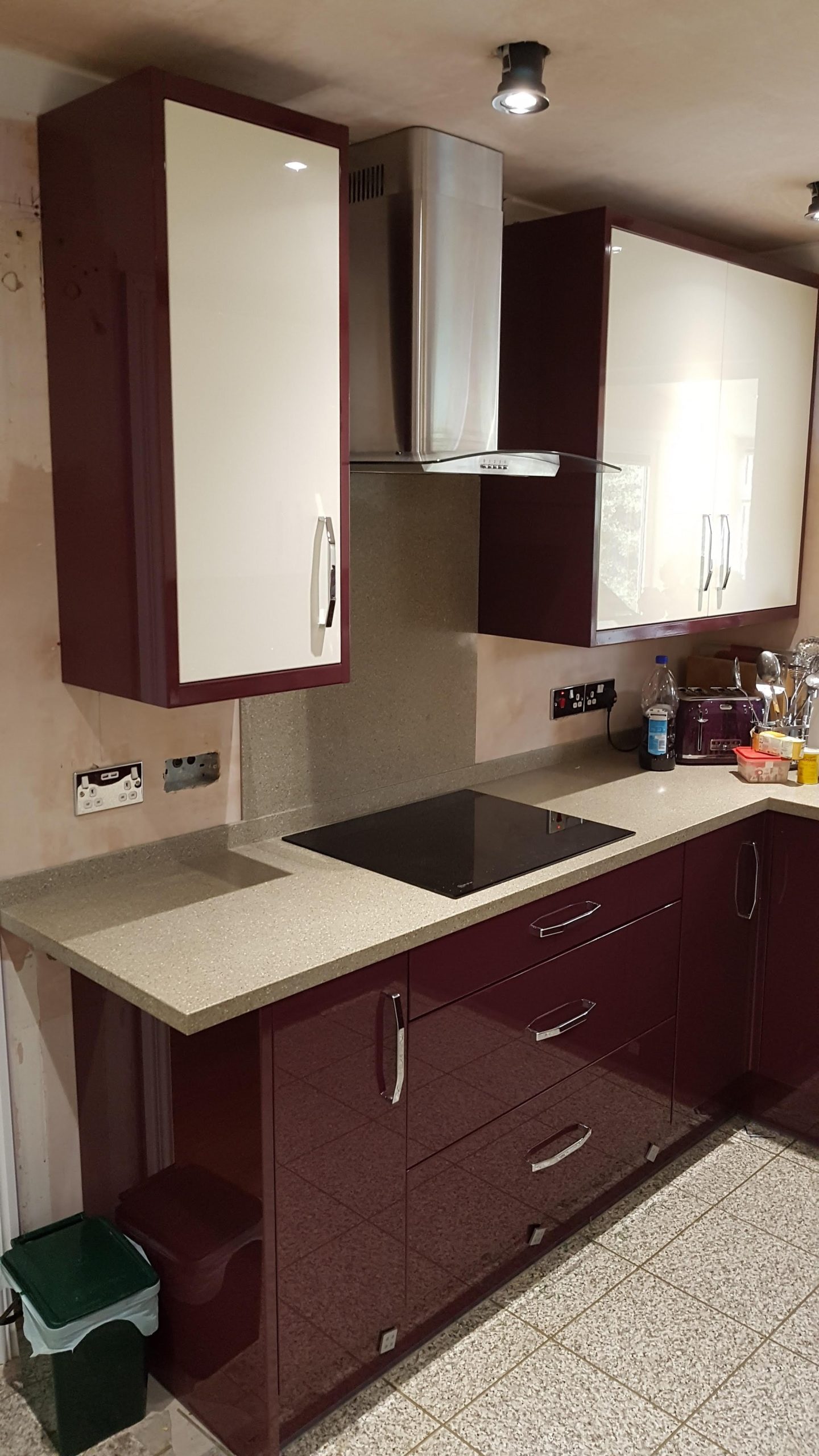 Two tone Maroon and Cream kitchen units
